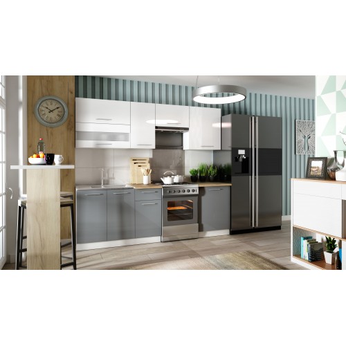 Virtuves komplekts TIFFANY 240, pelēks glancēts/balts glancēts